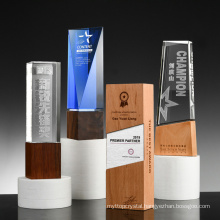 Customized Style Shape Wooden Block Plaque Base and Crystal Obelisk Wood Trophy Award